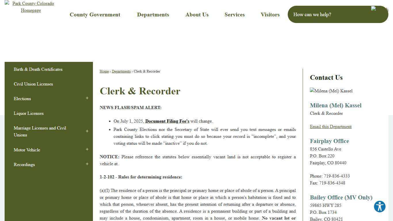 Clerk & Recorder Park County, CO